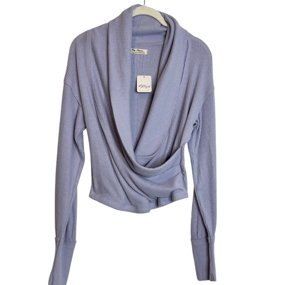 Free People Hold Me Close Deep Surplice V-Neck Long Sleeve Pullover Size XS Blue - Picture 1 of 7